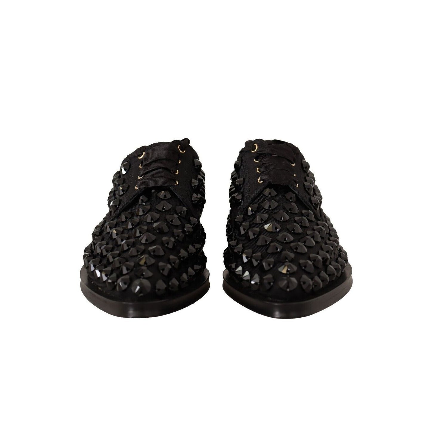 Dolce & Gabbana Black Lace Up Studded Formal Flats Shoes