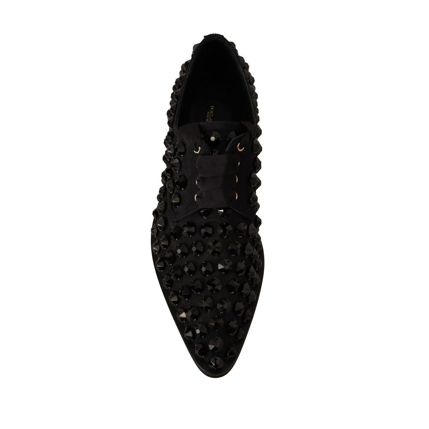 Dolce & Gabbana Black Lace Up Studded Formal Flats Shoes