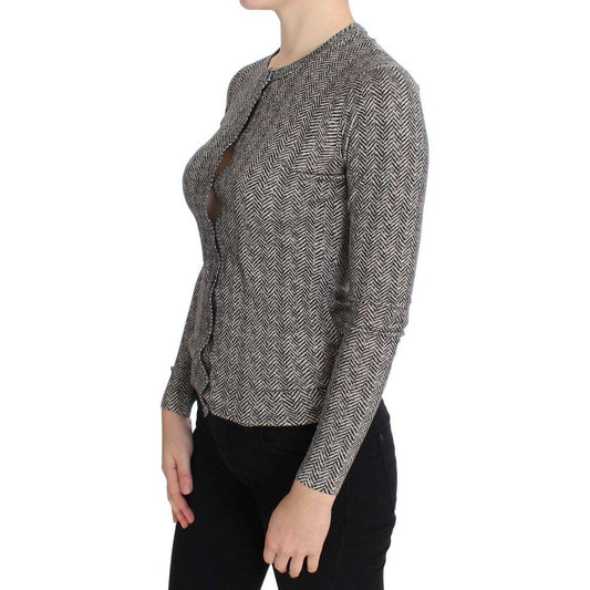 Dolce & Gabbana Elegant Black and White Wool Cardigan Dolce & Gabbana Dark Slate Gray