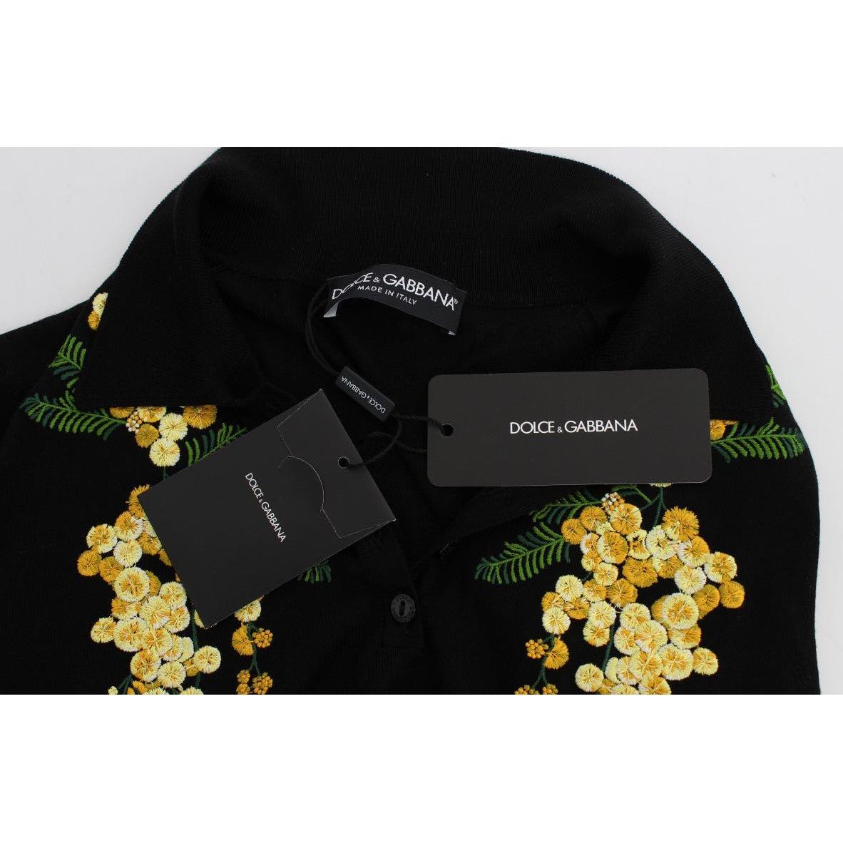 优雅黑色丝绸花卉 Polo 衫