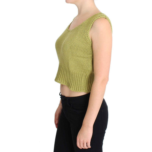 PINK MEMORIES Elegant Green Knit Sleeveless Vest Sweater PINK MEMORIES Tan