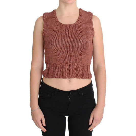 PINK MEMORIES Chic Red Sleeveless Knit Vest Sweater PINK MEMORIES Rosy Brown