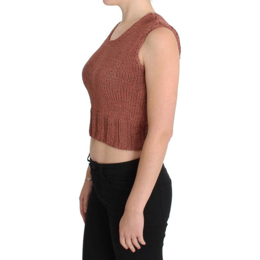 PINK MEMORIES Chic Red Sleeveless Knit Vest Sweater PINK MEMORIES Rosy Brown