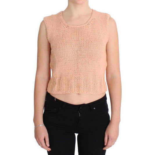 PINK MEMORIES Elegant Pink Knitted Sleeveless Vest Sweater PINK MEMORIES Tan