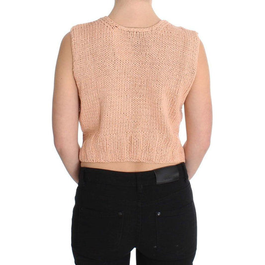 PINK MEMORIES Elegant Pink Knitted Sleeveless Vest Sweater PINK MEMORIES Tan