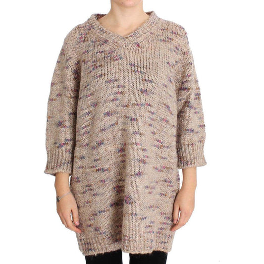 PINK MEMORIES Beige Oversized V-Neck Knitted Sweater PINK MEMORIES Rosy Brown