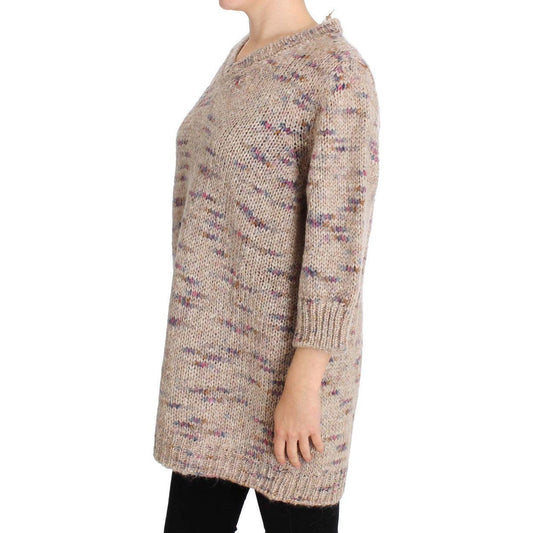 PINK MEMORIES Beige Oversized V-Neck Knitted Sweater PINK MEMORIES Rosy Brown
