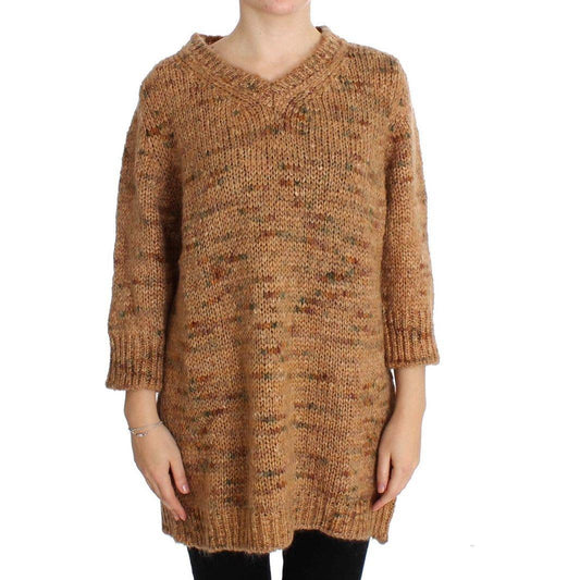 PINK MEMORIES Chic Brown Oversize Knitted V-Neck Sweater PINK MEMORIES Sienna