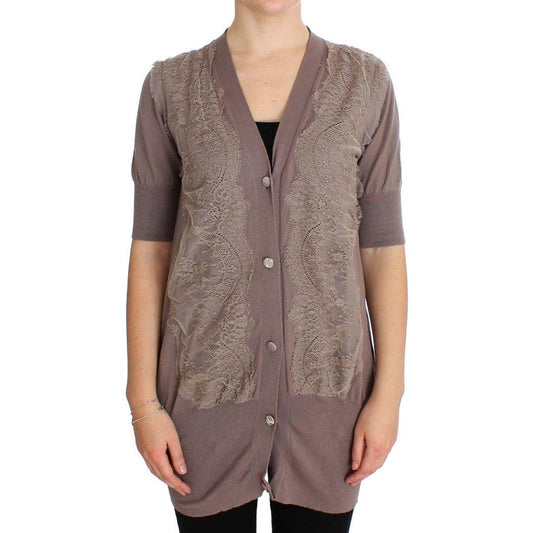 PINK MEMORIES Elegant Purple Cotton Lace Cardigan Sweater PINK MEMORIES Dim Gray