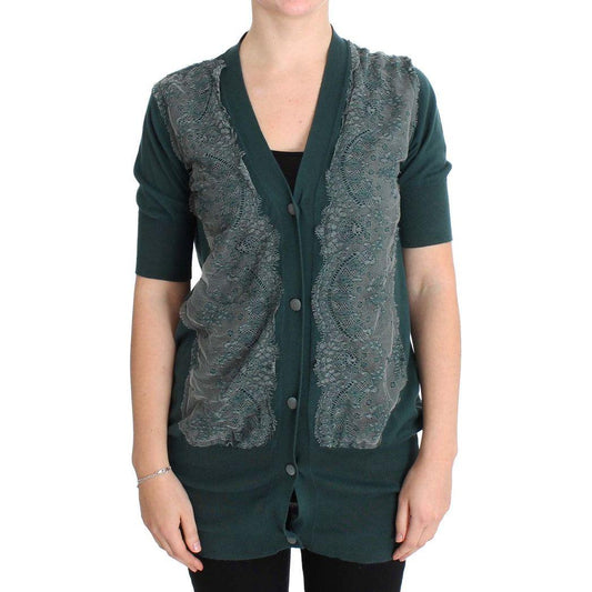 PINK MEMORIES Elegant Green Lace Cardigan Sweater PINK MEMORIES Dark Slate Gray
