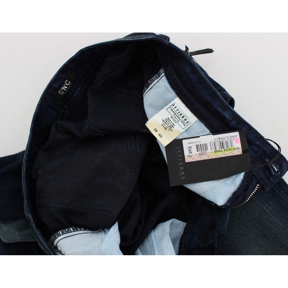 时尚修身蓝色紧身牛仔裤