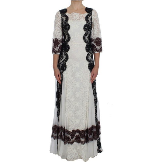 Dolce & Gabbana Floral Lace Silk Blend Maxi Dress Dolce & Gabbana Gray