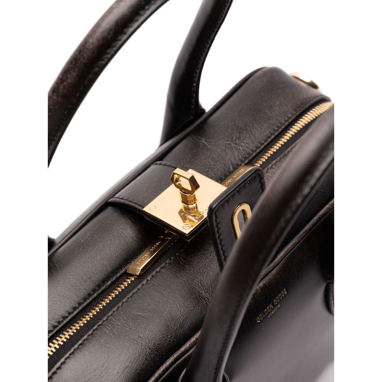 Golden Goose Vita Bag in smooth black leather and gold details