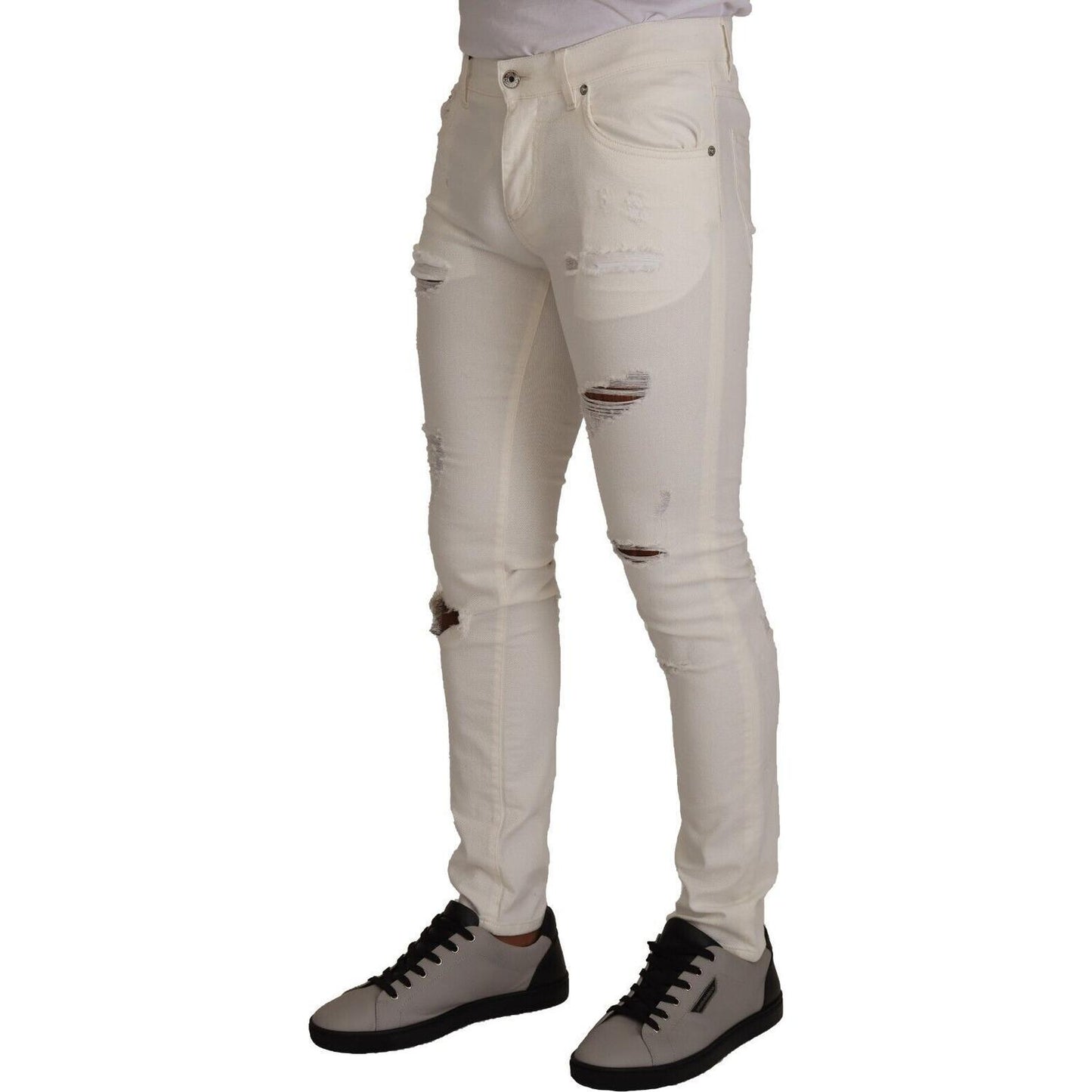 Dolce & Gabbana White Tattered Skinny Cotton Men Denim Jeans PAN72326 - 46