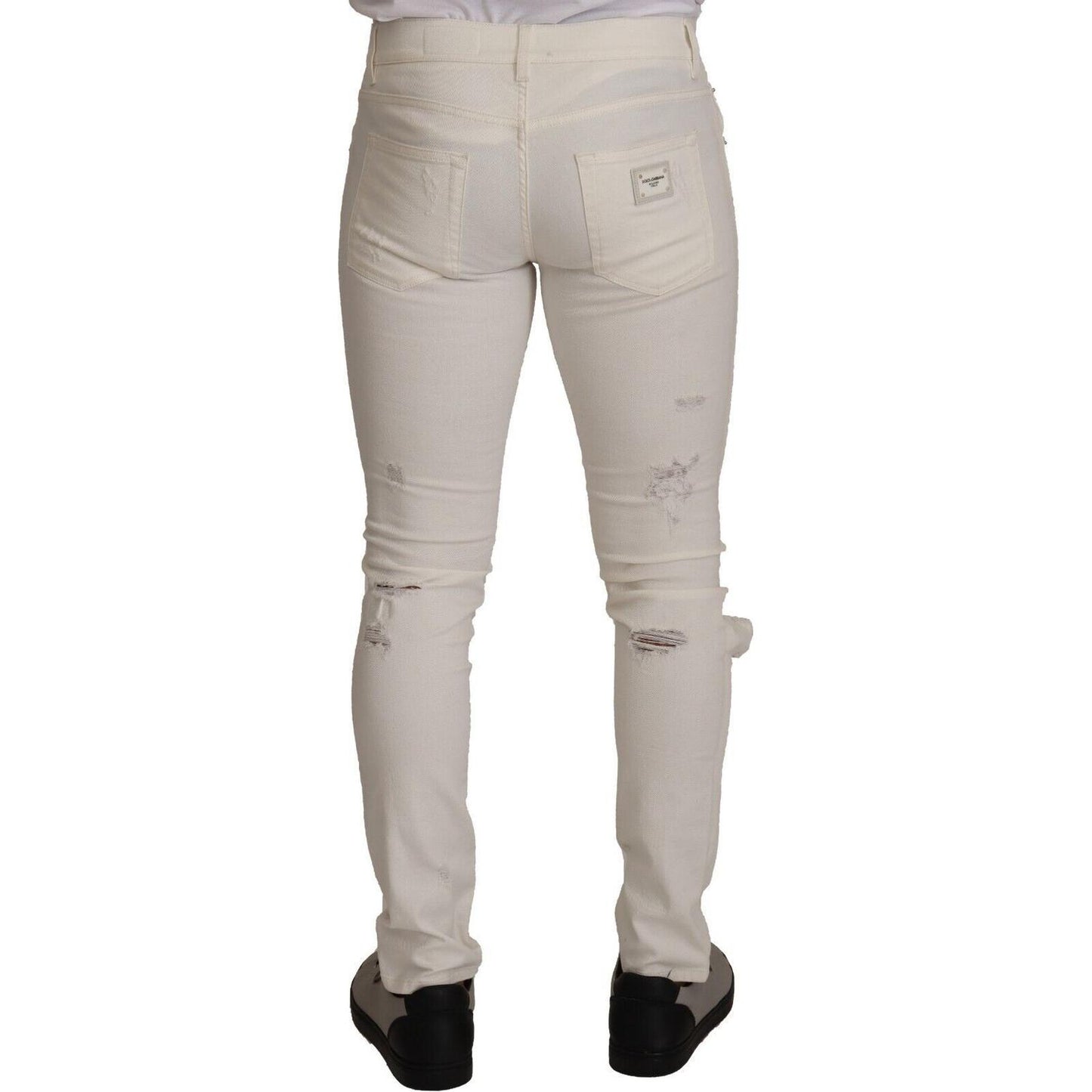 Dolce & Gabbana White Tattered Skinny Cotton Men Denim Jeans PAN72326 - 46