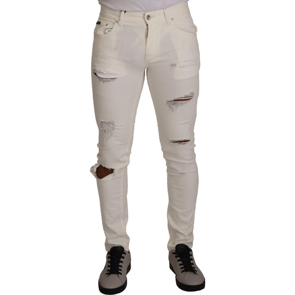 Dolce & Gabbana White Tattered Skinny Cotton Men Denim Jeans PAN72326 - 46