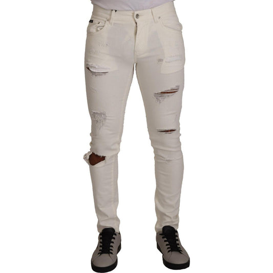 Dolce & Gabbana White Tattered Skinny Cotton Men Denim Jeans PAN72326 - 46