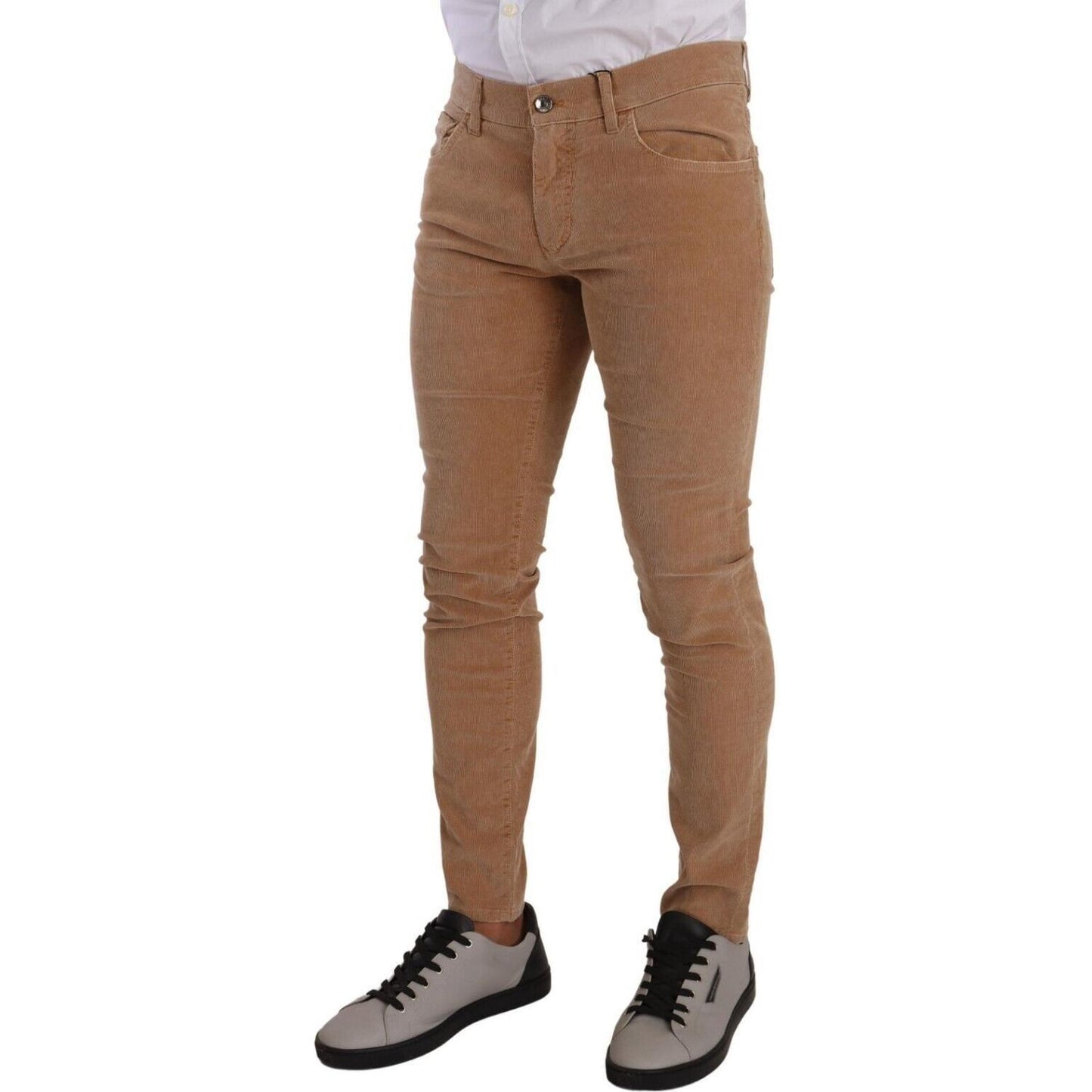 Dolce & Gabbana Brown Corduroy Cotton Skinny Slim Fit Jeans