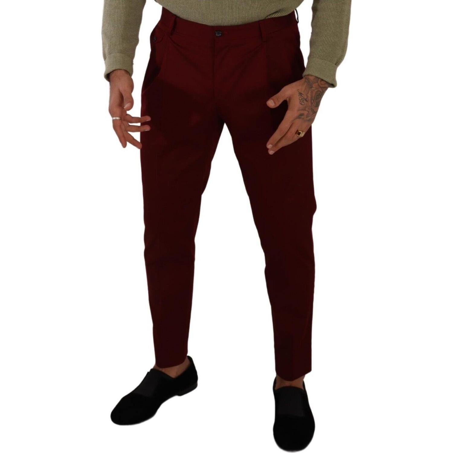 男士优雅深红色斜纹棉布裤