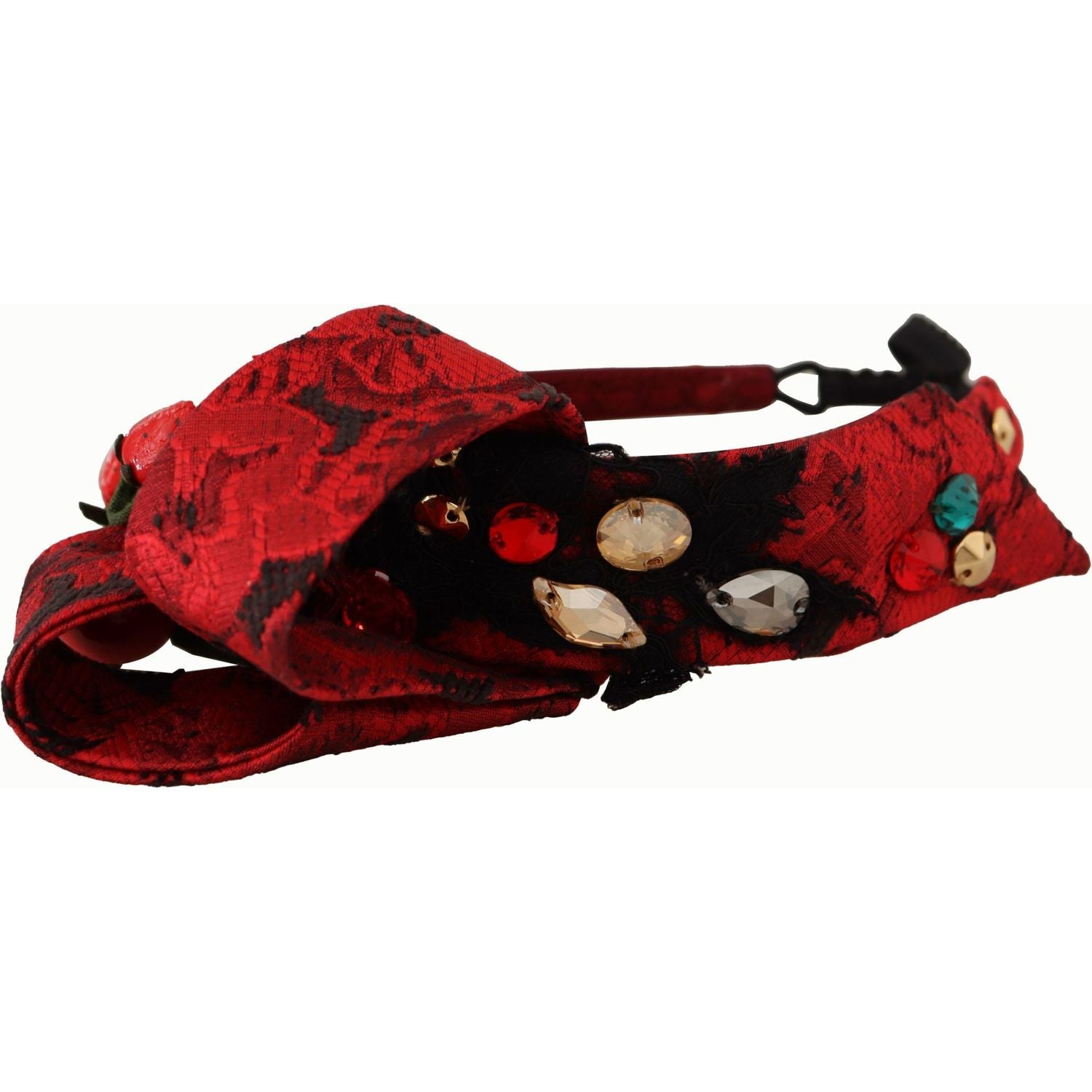 Dolce & Gabbana Cherry Silk Crystal Bow Logo Diadem Tiara Headband