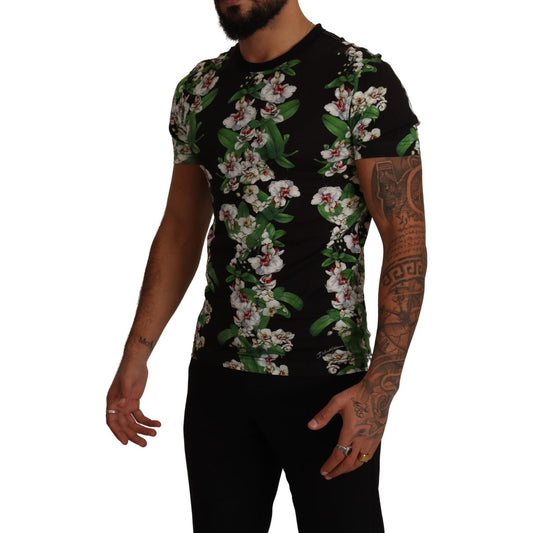 Dolce & Gabbana Black Floral Print Crewneck T-shirt TSH7486- 44