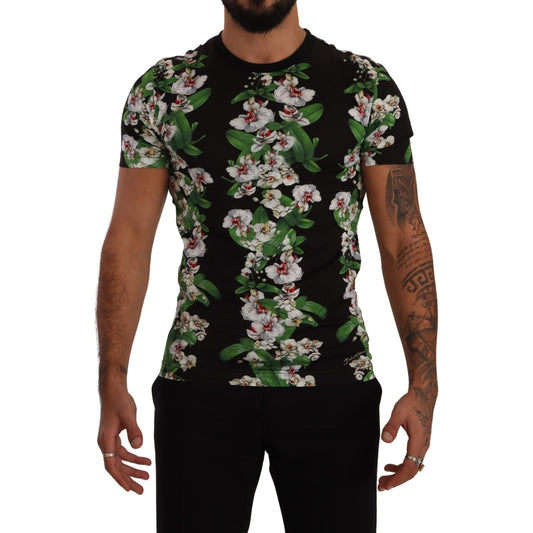 Dolce & Gabbana Black Floral Print Crewneck T-shirt TSH7486- 44