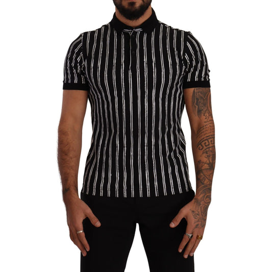 Dolce & Gabbana Black White Striped Polo Short Sleeve T-shirt TSH7491- 44