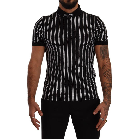 Dolce & Gabbana Black White Striped Polo Short Sleeve T-shirt TSH7491- 44
