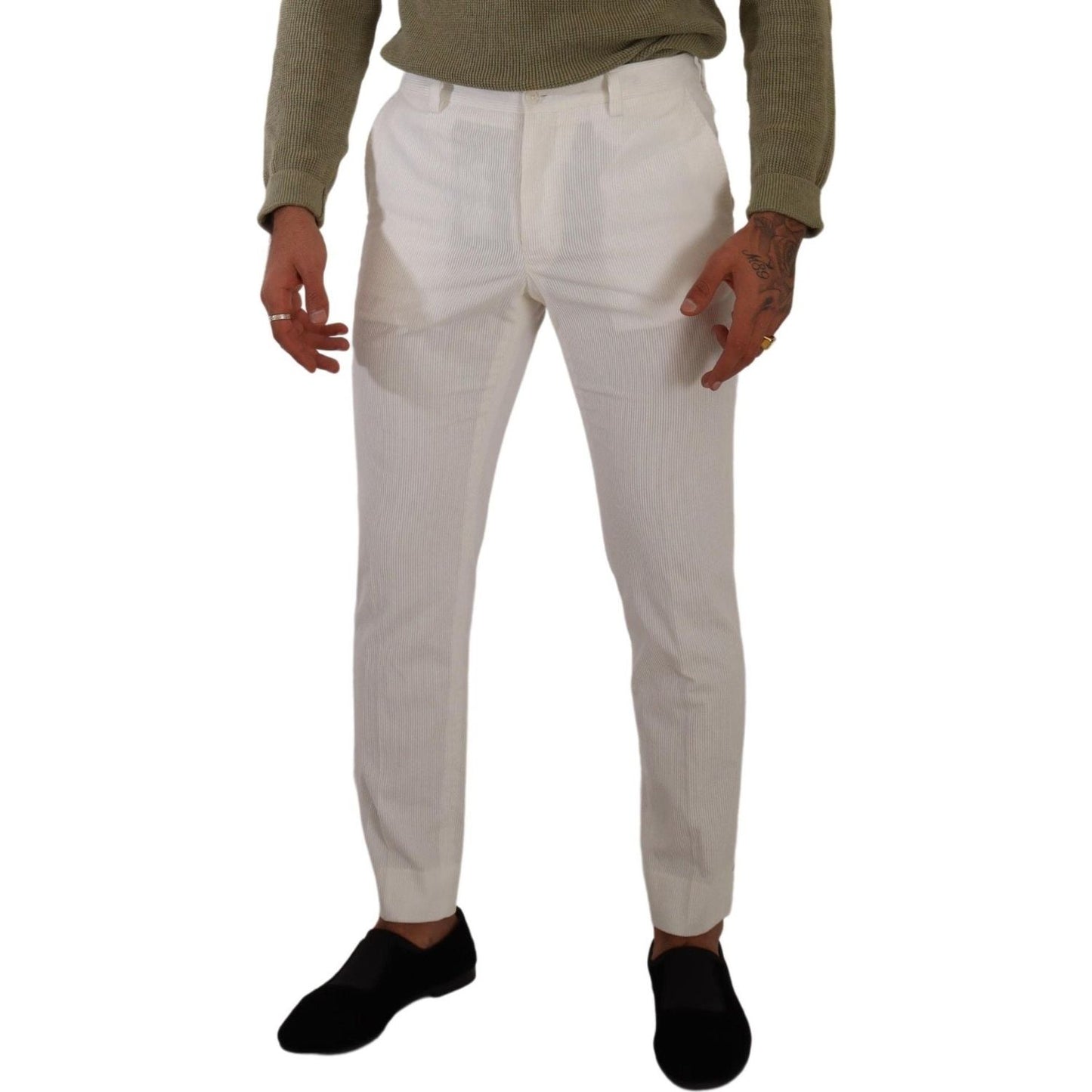 Dolce & Gabbana White Cotton Skinny Corduroy Trouser Pants PAN72877 - 48