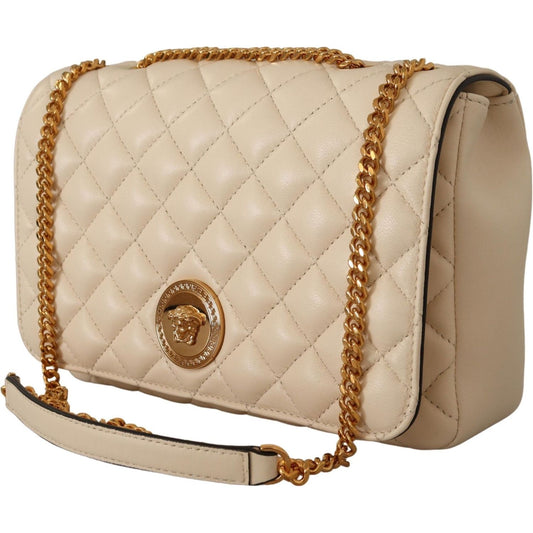 Versace Elegant White Nappa Leather Shoulder Bag Versace Tan