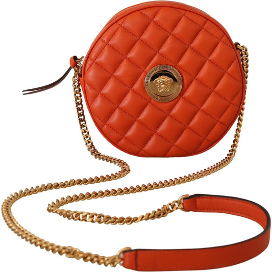 Versace Elegant Round Nappa Leather Crossbody Bag Crossbody Bag Versace Brown