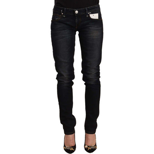 Acht Black Washed Cotton Low Waist Slim Fit Denim Jeans