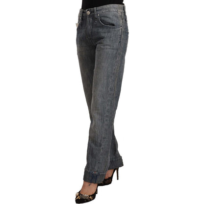 Acht Gray Washed Mid Waist Straight Denim Folded Hem Jeans
