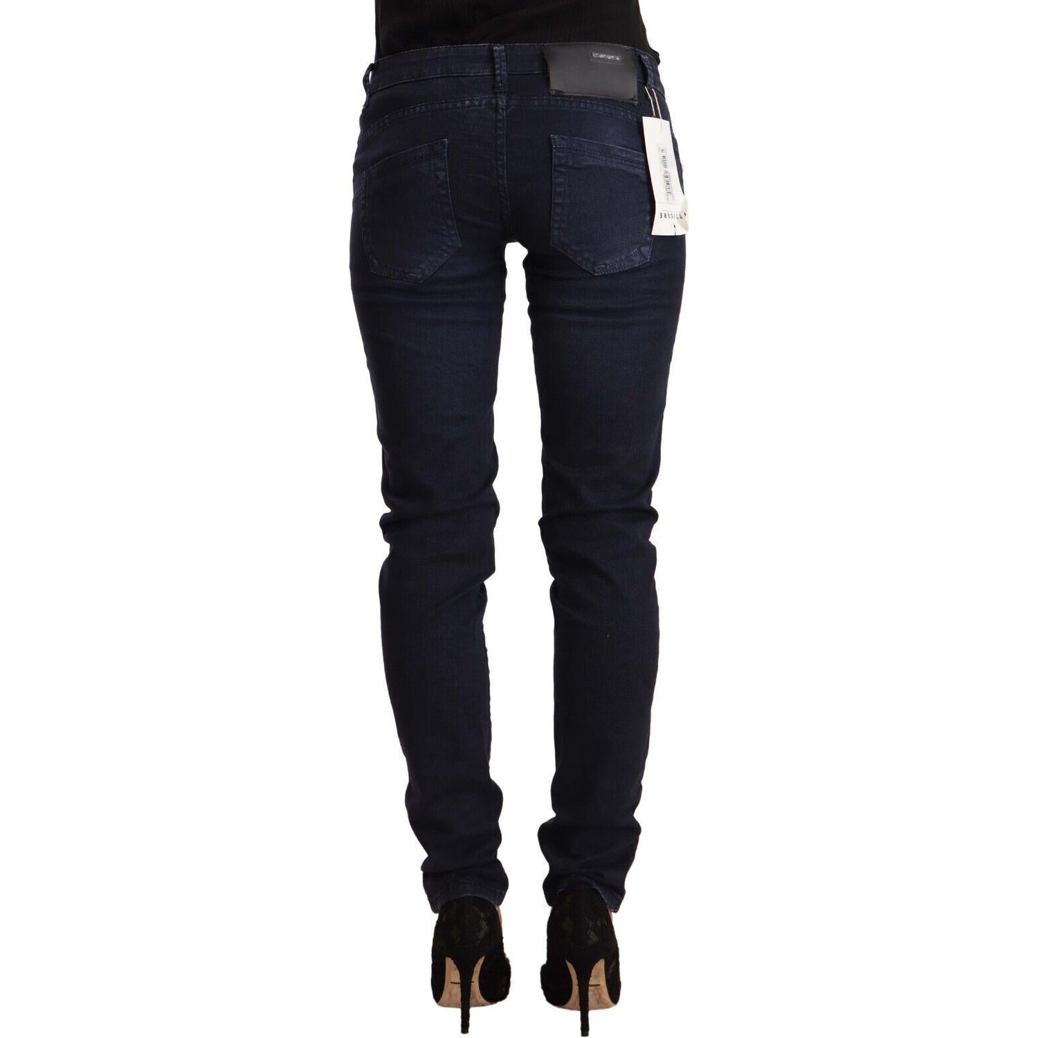 Acht Blue Washed Cotton Low Waist Slim Fit Denim Jeans