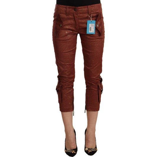 Just Cavalli Elegant Cropped Mid Waist Cotton Pants Just Cavalli Saddle Brown