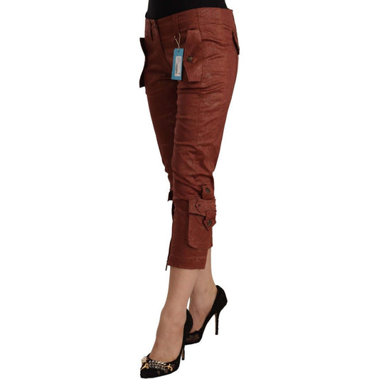 Just Cavalli Elegant Cropped Mid Waist Cotton Pants Just Cavalli Saddle Brown