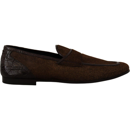 Dolce & Gabbana Elegant Brown Caiman Leather Loafers Dolce & Gabbana Black