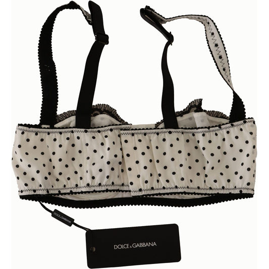 Dolce & Gabbana Elegant White Lace & Polka Dot Silk Bra Dolce & Gabbana Black