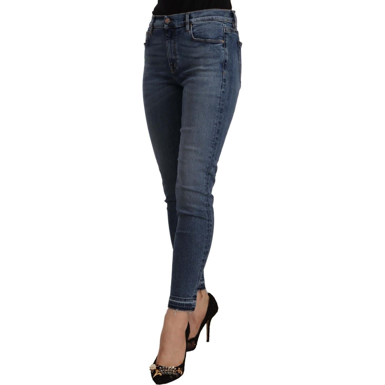 Don The Fuller Blue Mid Waist Cotton Denim Slim Fit Cropped Jeans