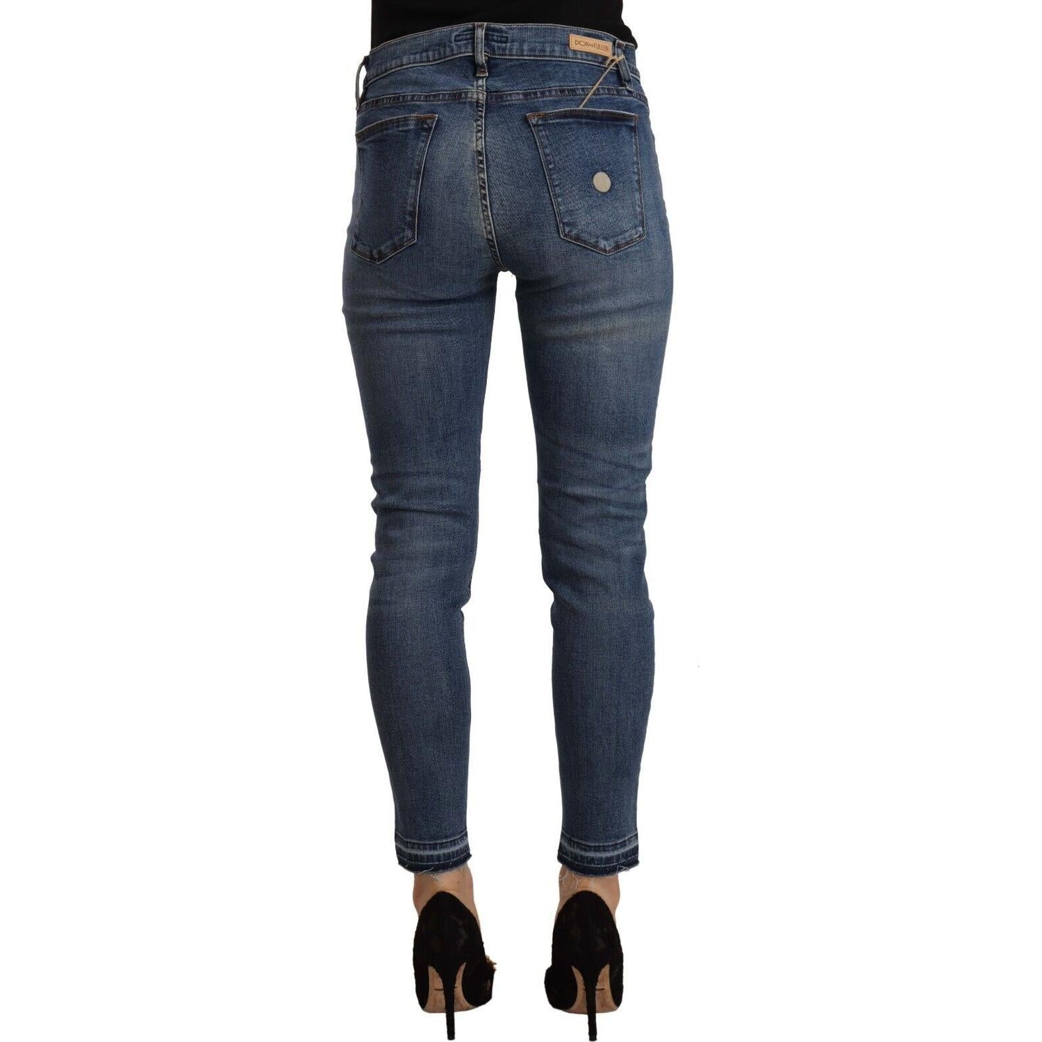 Don The Fuller Blue Mid Waist Cotton Denim Slim Fit Cropped Jeans