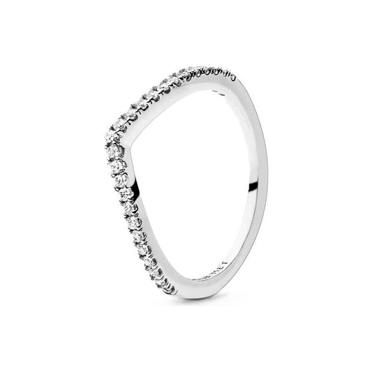 PANDORA JEWELS Mod. WISHBONE SILVER - RING WITH CLEAR CUBIC ZIRCONIA - Size 48 DESIGNER FASHION JEWELLERY PANDORA Light Gray