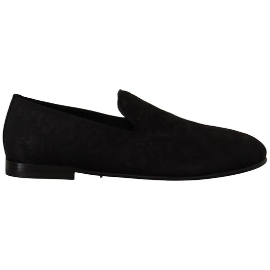 Dolce & Gabbana Elegant Jacquard Slide On Loafers Flats Dolce & Gabbana Black