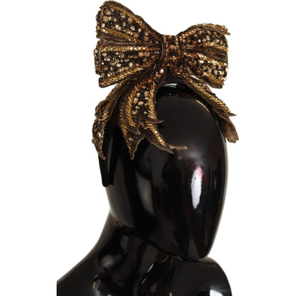 Dolce & Gabbana Gold Crystal Beaded Sequined Silk Bow Headband Diadem