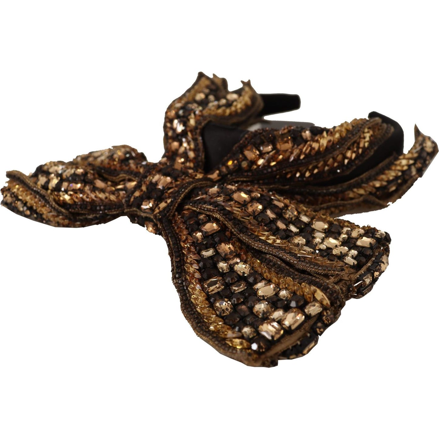 Dolce & Gabbana Gold Crystal Beaded Sequined Silk Bow Headband Diadem
