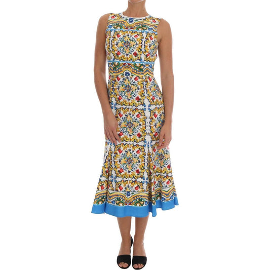 Dolce & Gabbana Majolica Print Midi Sheath Dress Dolce & Gabbana Rosy Brown