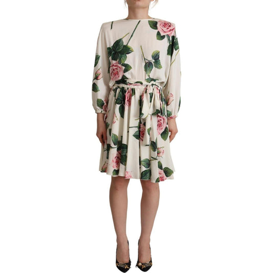 Dolce & Gabbana Elegant Silk Floral A-Line Dress Dolce & Gabbana Gray