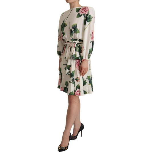 Dolce & Gabbana Elegant Silk Floral A-Line Dress Dolce & Gabbana Rosy Brown