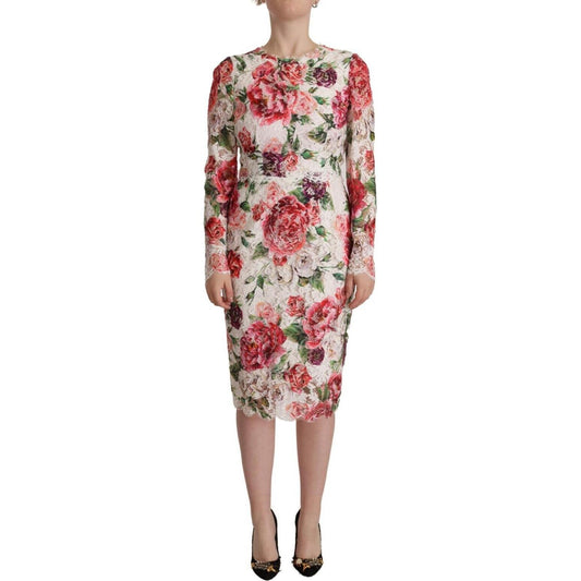 Dolce & Gabbana Elegant Sheath Lace Floral Midi Dress Dolce & Gabbana Rosy Brown