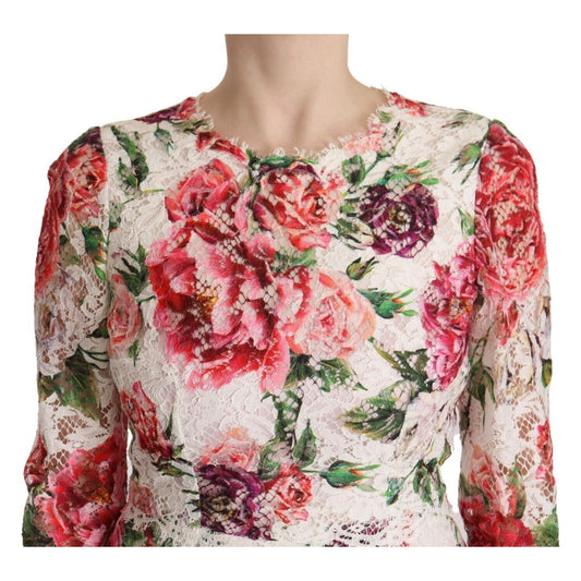 Dolce & Gabbana Elegant Sheath Lace Floral Midi Dress Dolce & Gabbana Gray