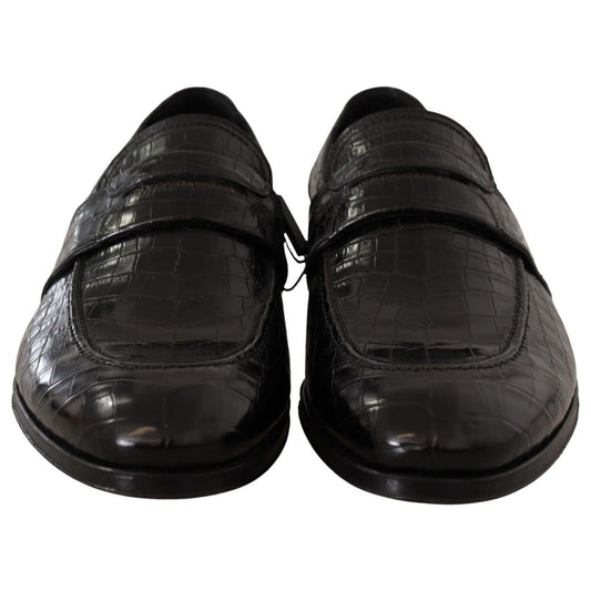 Dolce & Gabbana Elegant Crocodile Leather Moccasin Shoes Dolce & Gabbana Black